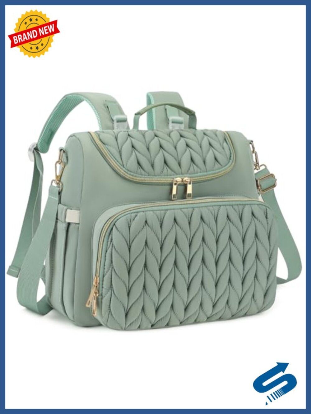 Quilted Mini Diaper Bag Backpack Crossbody Tote for Mom, Water Resistant Nylon
